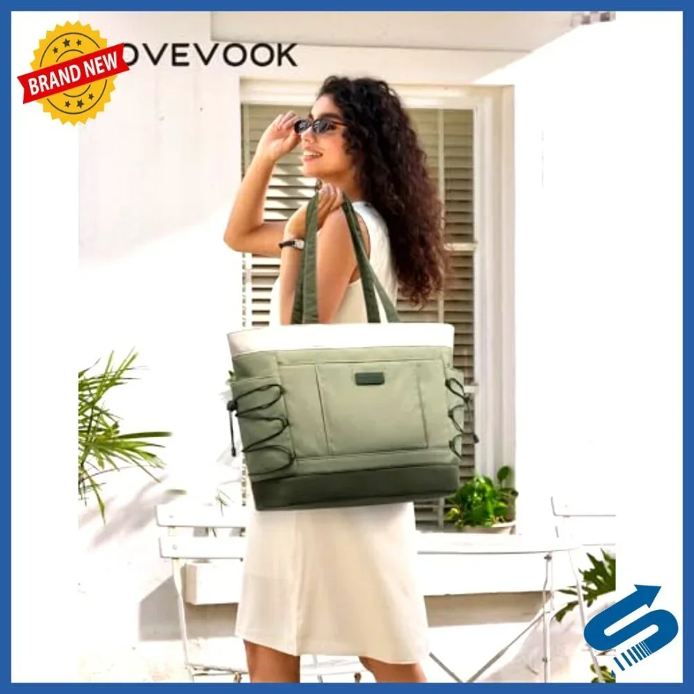 Puffer Tote Bag Lightweight Large Cup Holder Laptop Compartment Travel Work